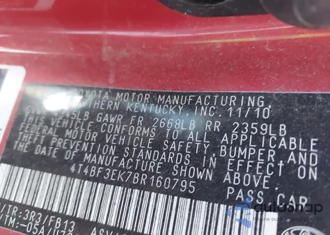 2011 Toyota Camry Le from USA, damaged, VIN 4T4BF3EK7BR160795